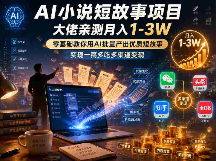 AI小说短故事项目，大佬亲测月入1-3W，零基础教你用AI批量产出优质短故事，实现一稿多吃多渠道变现（更新0824）-OG资源站