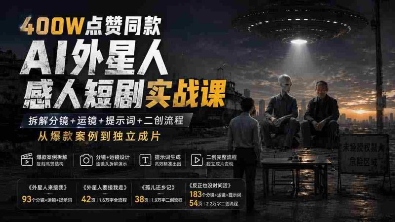 （20052期）400W点赞同款AI外星人感人短剧实战课：拆解分镜+运镜+提示词+二创流程，从爆款案例到独立成片-OG资源站