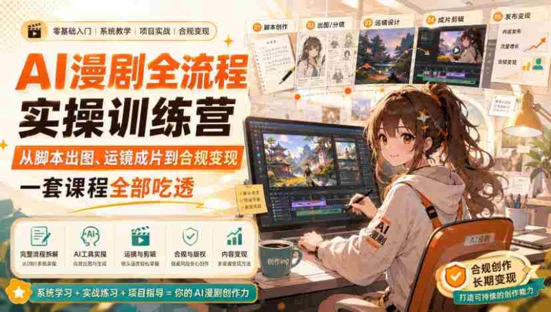 AI漫剧全流程实操训练营，从脚本出图、运镜成片到合规变现，一套课程全部吃透-OG资源站