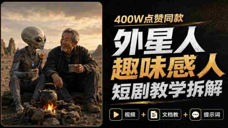 400W点赞同款外星人趣味感人短剧教学拆解,视频+文档教+提示词-OG资源站