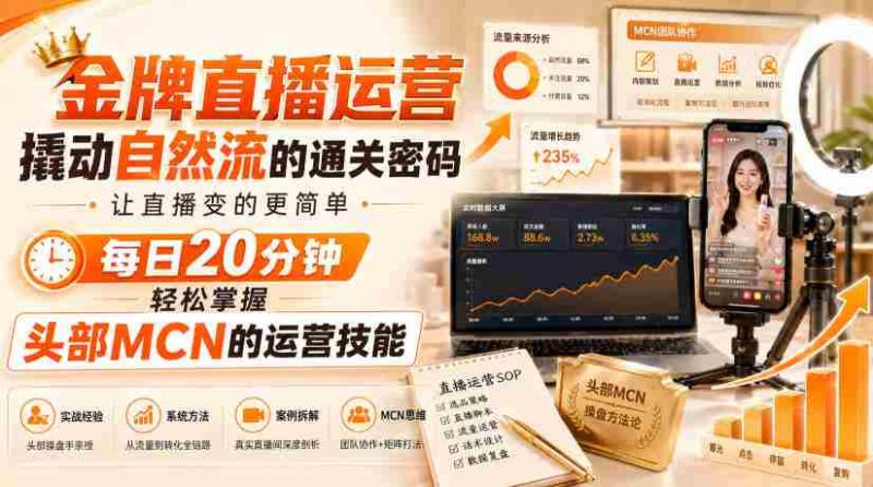 金牌直播运营撬动自然流的通关密码，让直播变的更简单，每日20分钟，轻松掌握头部MCN的运营技能-OG资源站