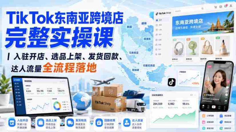 TikTok东南亚跨境店完整实操课|入驻开店、选品上架、发货回款、达人流量全流程落地-OG资源站