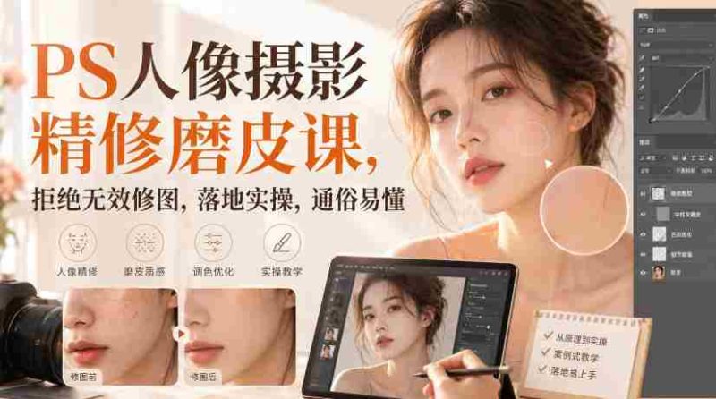 PS人像摄影精修磨皮课，拒绝无效修图，落地实操，通俗易懂-OG资源站