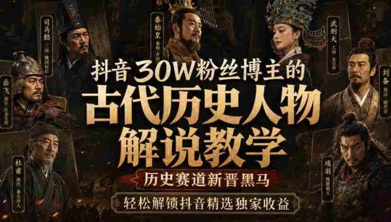 抖音30W粉丝博主的古代历史人物解说教学，历史赛道新晋黑马，轻松解锁抖音精选独家收益-OG资源站