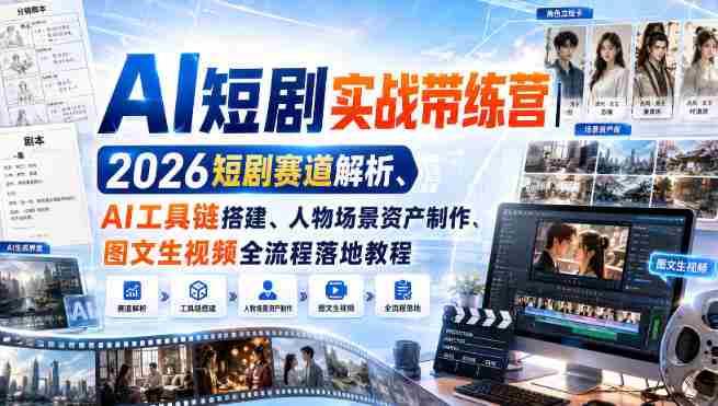 AI短剧实战带练营｜2026短剧赛道解析、AI工具链搭建、人物场景资产制作、图文生视频全流程落地教程-OG资源站