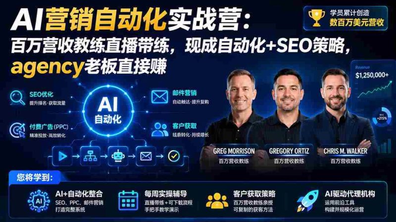 (20066期)AI营销自动化实战营:百万营收教练直播带练,现成自动化+SEO策略,agency老板直接赚【原创双语字幕】-OG资源站
