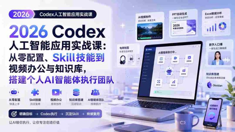 （20067期）2026 Codex人工智能应用实战课：从零配置、Skill技能到视频办公与知识库，搭建个人AI智能体执行团队-OG资源站
