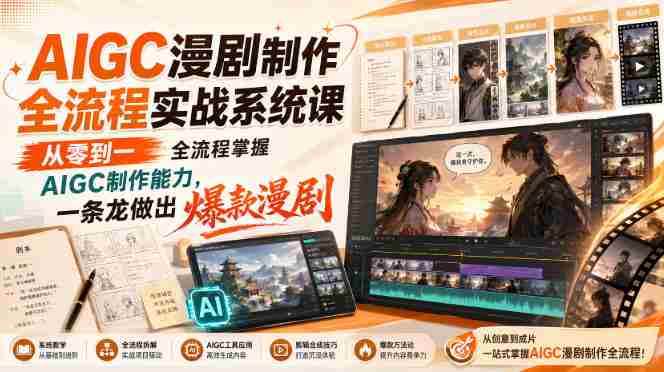AIGC漫剧制作全流程实战系统课,从零到一全流程掌握AIGC制作能力,一条龙做出爆款漫剧-OG资源站