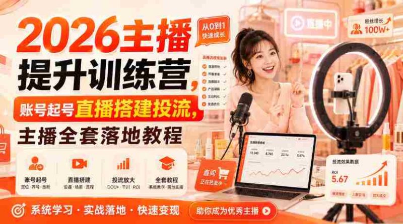 2026主播提升训练营,账号起号直播搭建投流,主播全套落地教程-OG资源站