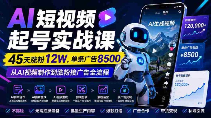 （20085期）AI短视频起号实战课：45天涨粉12W，单条广告8500，从AI视频制作到涨粉接广告全流程-OG资源站