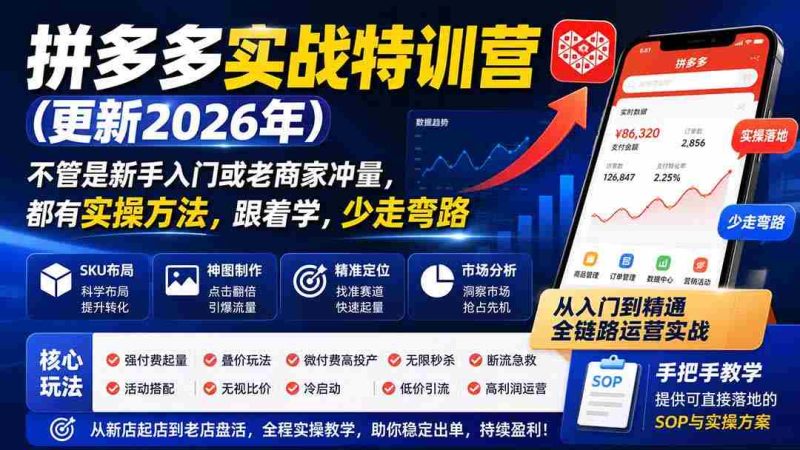 （20092期）拼多多实战特训营(更新26年0827)：不管是新手入门或老商家冲量，都有实操方法，跟着学，少走弯路-OG资源站