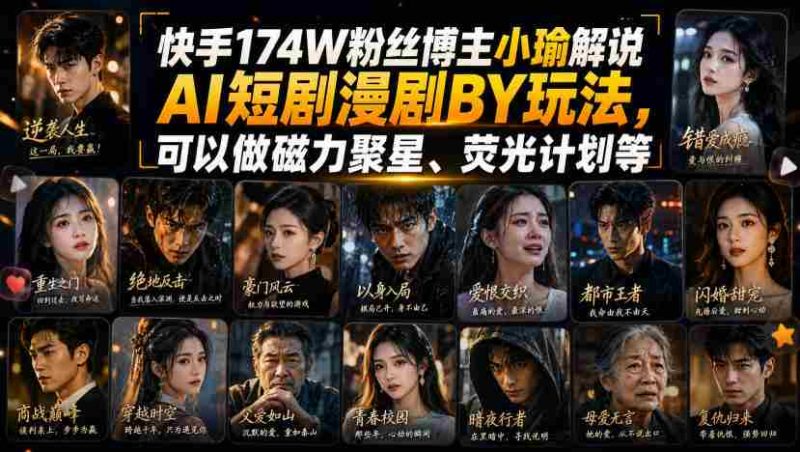 快手174W粉丝博主小瑜解说AI短剧漫剧搬运玩法,可以做磁力聚星、荧光计划等-OG资源站