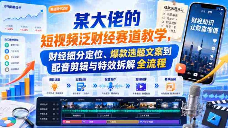 某大佬的短视频泛财经赛道教学，财经细分定位、爆款选题文案到配音剪辑与特效拆解全流程-OG资源站