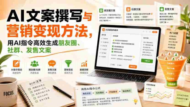 AI文案撰写与营销变现方法,用AI指令高效生成朋友圈、社群、发售文案-OG资源站