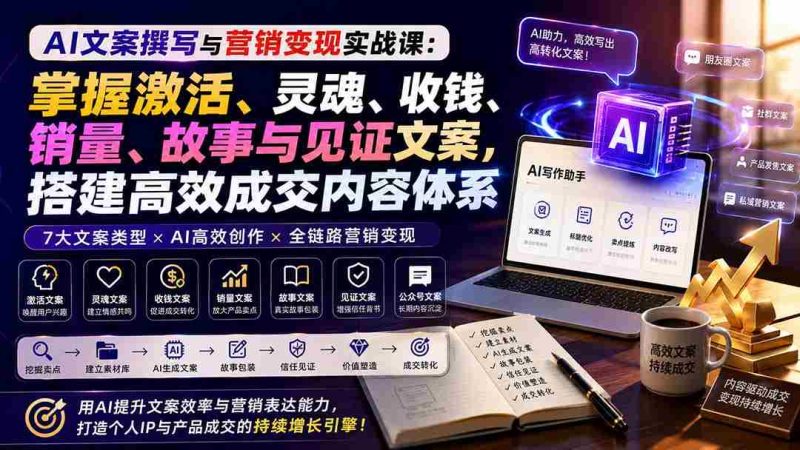 (20126期)AI文案撰写与营销变现实战课:掌握激活、灵魂、收钱、销量、故事与见证文案,搭建高效成交内容体系-OG资源站
