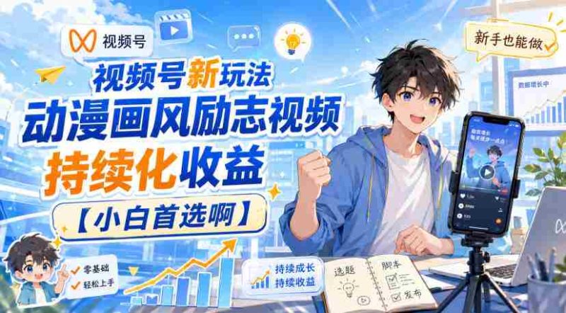 视频号新玩法动漫画风励志视频,持续化收益【小白首选啊】-OG资源站