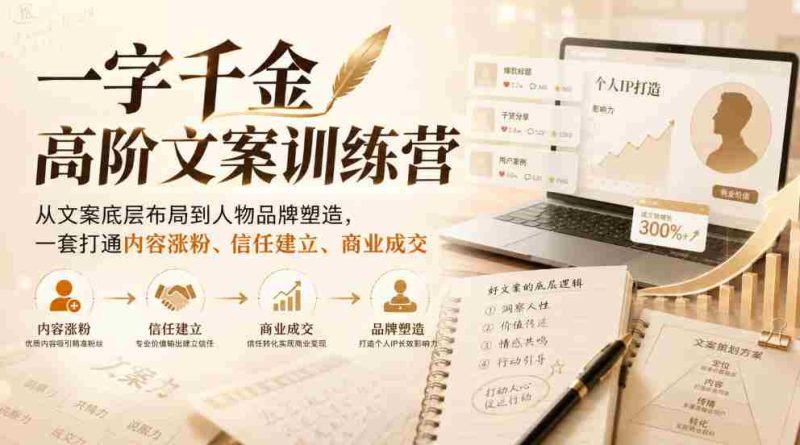 一字千金高阶文案训练营,从文案底层布局到人物品牌塑造,一套打通内容涨粉、信任建立、商业成交-OG资源站