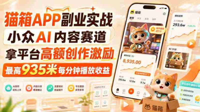 猫箱APP副业实战,小众AI内容赛道,拿平台高额创作激励,最高935米每分钟播放收益-OG资源站