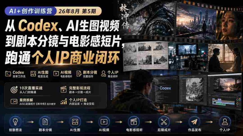 （20145期）AI+创作训练营26年8月第5期：从Codex、AI生图视频到剧本分镜与电影感短片，跑通个人IP商业闭环-OG资源站