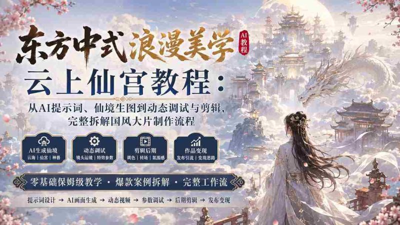 (20147期)东方中式浪漫美学云上仙宫教程:从AI提示词、仙境生图到动态调试与剪辑,完整拆解国风大片制作流程-OG资源站