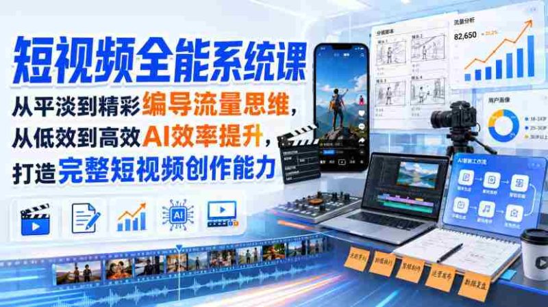 短视频全能系统课,从平淡到精彩编导流量思维,从低效到高效AI效率提升,打造完整短视频创作能力(2026年8月30更新233集)-OG资源站