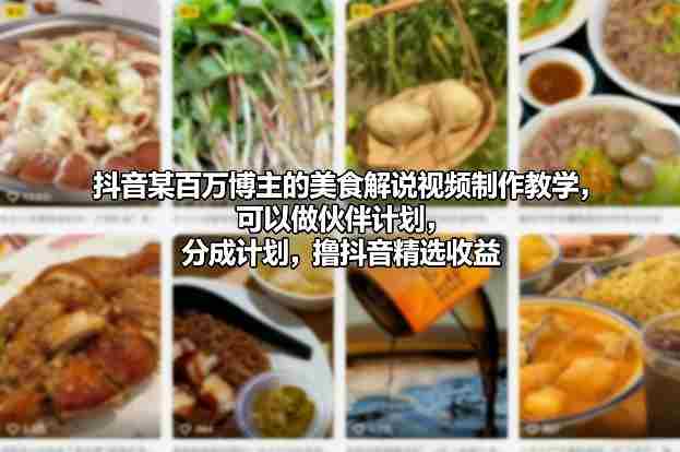 抖音某百万博主的美食解说视频制作教学，可以做伙伴计划，分成计划，撸抖音精选收益-OG资源站