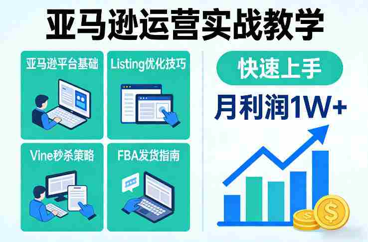 亚马逊运营实战教学，亚马逊平台+Listing优化+Vine秒杀+FBA发货等，快速上手，实现店铺月利润1W-OG资源站