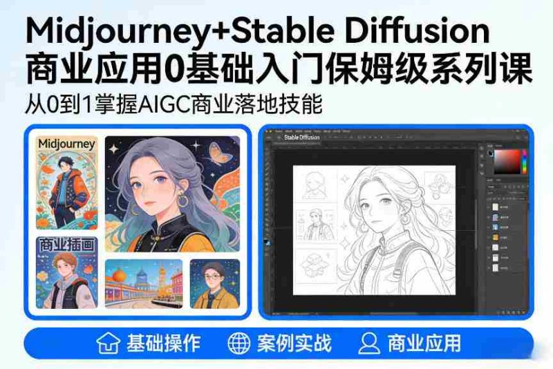 AIGC商业应用Midjourney+Stable Diffusion教程，0基础入门保姆级系列课-OG资源站