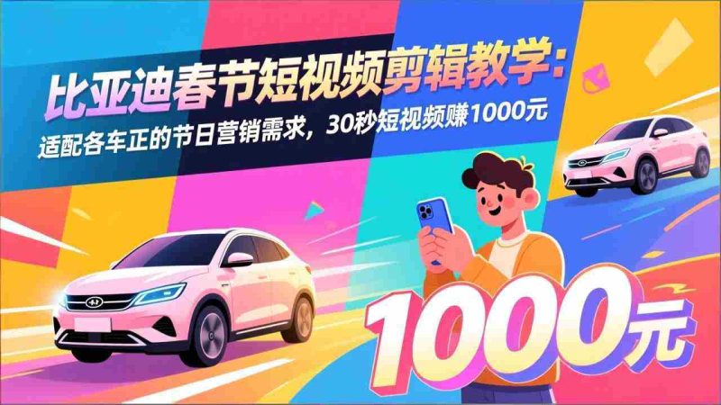 (17320期)比亚迪春节短视频剪辑教学:适配各车企的节日营销需求,30秒短视频赚1000元-OG资源站