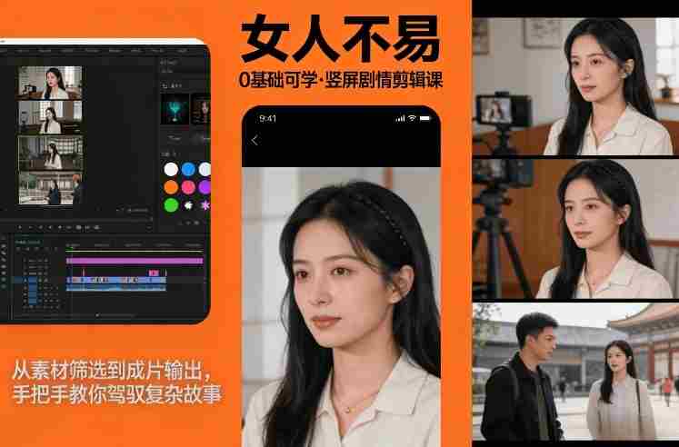 0基础可学！《女人不易》竖屏剧情剪辑课，从素材筛选到成片输出，手把手教你驾驭复杂故事-OG资源站