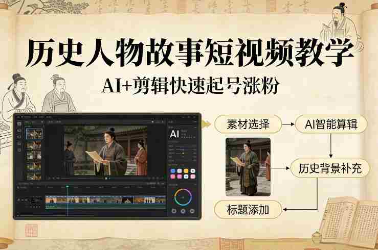历史人物故事短视频教学,AI+剪辑制作历史人物题材短视频,快速起号涨粉-OG资源站