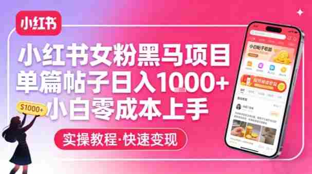 小红书女粉黑马项目,单篇帖子日入1k+,小白零成本上手-OG资源站