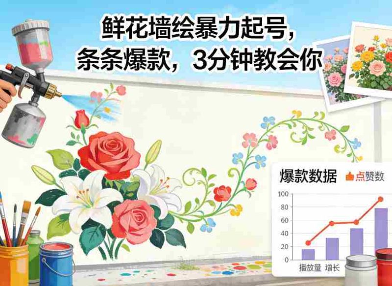 鲜花墙绘暴力起号，条条爆款，3分钟教会你-OG资源站