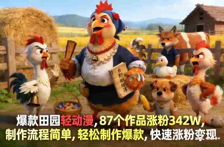 爆款田园轻动漫，87个作品涨粉342W，制作流程简单，轻松制作爆款，快速涨粉变现-OG资源站