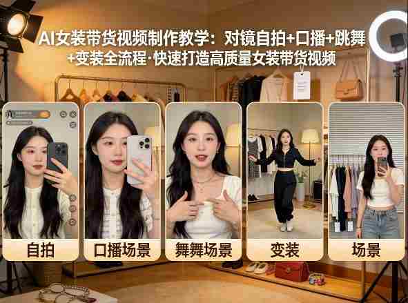 AI女装带货视频制作教学，对镜自拍、口播、跳舞、变装全流程，快速打造高质量女装带货视频-OG资源站