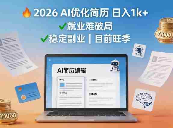 2026用AI优化简历日入1k+就业难，目前旺季，稳定副业-OG资源站