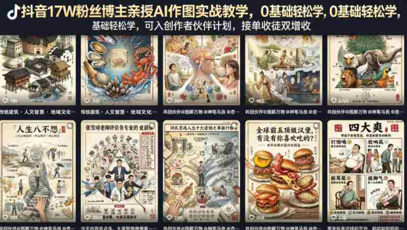 抖音17W粉丝博主亲授AI作图实战教学,0基础轻松学,可入创作者伙伴计划,接单收徒双增收-OG资源站