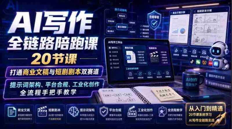 AI写作全链路陪跑课｜20节课打通商业文稿与短剧剧本双赛道，提示词架构、平台合规、工业化创作全流程手把手教学-OG资源站