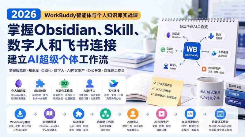 （20169期）2026 WorkBuddy智能体与个人知识库实战课：掌握Obsidian、Skill、数字人和飞书连接，建立AI超级个体工作流-OG资源站