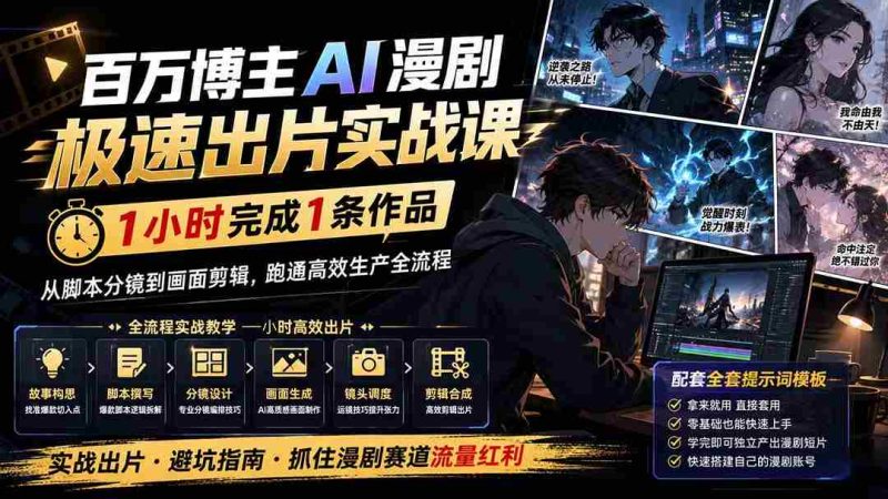 （20173期）百万博主AI漫剧极速出片实战课：1小时产出条作品，从脚本分镜到画面剪辑，跑通高效生产全流程-OG资源站