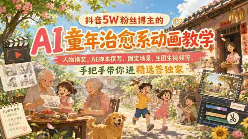 抖音5W粉丝博主的AI童年治愈系动画教学,人物换装、AI脚本撰写、固定场景、生图生视频等,手把手带你进精选签独家-OG资源站