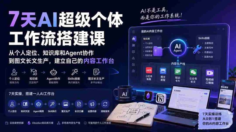 （20190期）7天AI超级个体工作流搭建课：从个人定位、知识库和Agent协作到图文长文生产，建立自己的内容工作台-OG资源站