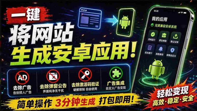 （20305期）目前最好用，一键将网站生成安卓应用！支持去除广告、弹窗公告、激活码验证、广告集成等 web-to-app-OG资源站