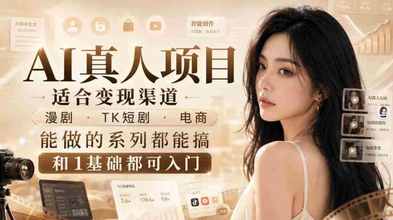 AI真人项目,适合变现渠道,漫剧,TK短剧,电商,能做的系列都能搞,0和1基础都可入门-OG资源站