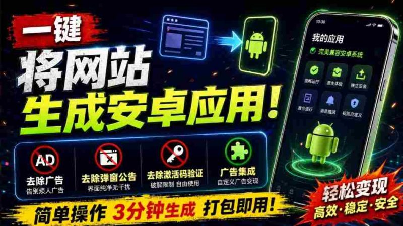 目前最好用，一键将网站生成安卓应用！支持去除广告、弹窗公告、激活码验证、广告集成等web-to-app-OG资源站