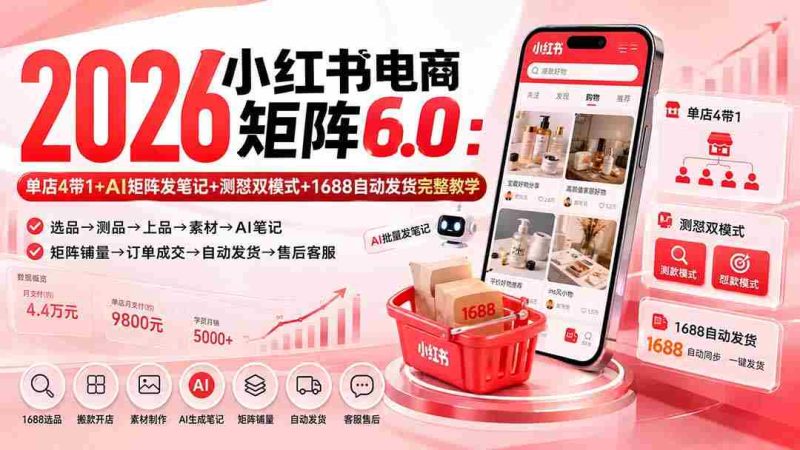 （20310期）2026小红书电商矩阵6.0：单店4带1+AI矩阵发笔记+测怼双模式+1688自动发货完整教学-OG资源站