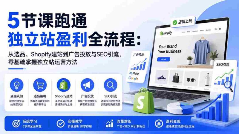 （20216期）5节课跑通独立站盈利全流程：从选品、Shopify建站到广告投放与SEO引流，零基础掌握独立站运营方法-OG资源站