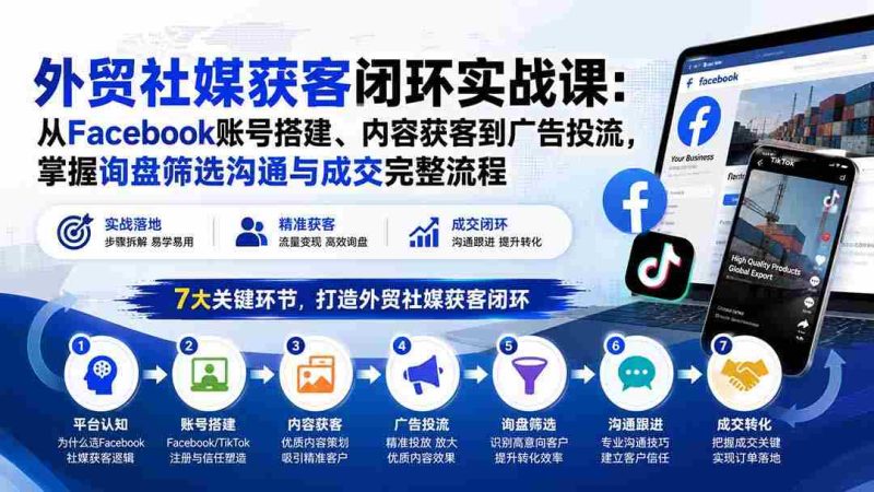 （20218期）外贸社媒获客闭环实战课：从Facebook账号搭建、内容获客到广告投流，掌握询盘筛选沟通与成交完整流程-OG资源站