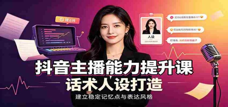 抖音主播能力提升课：账号底层逻辑，直播间搭建调试，话术人设打造全套教学-OG资源站