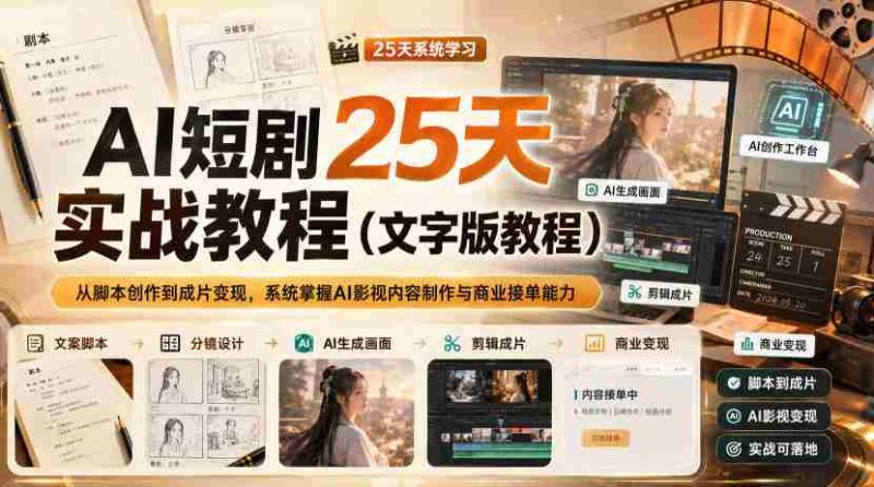 AI短剧25天实战教程（文字版教程），从脚本创作到成片变现，系统掌握AI影视内容制作与商业接单能力-OG资源站